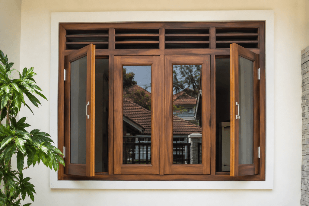 Tips 20 Membuat Sirkulasi Udara Rumah Anda Model jendela rumah minimalis kayu jati 3 daun dengan ventilasi jalusi udara