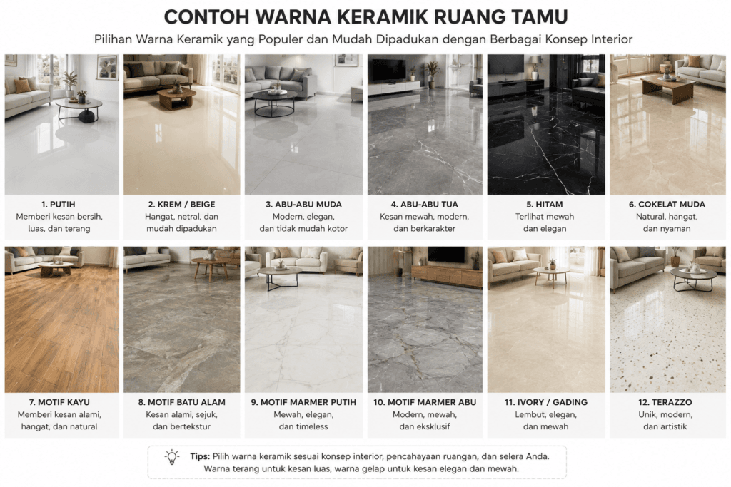 pemilihan warna keramik dan motif ruang tamu
