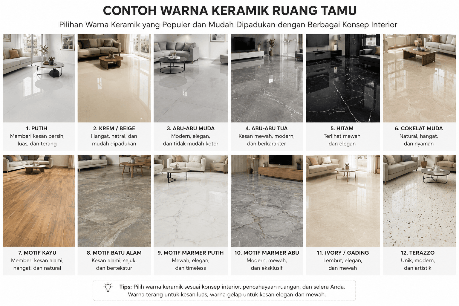 pemilihan warna keramik dan motif ruang tamu